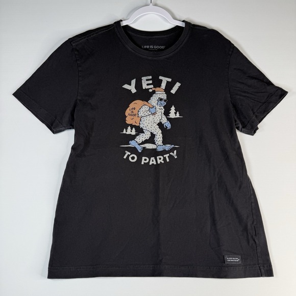 Life Is Good YETI TO PARTY Dark Gray Short Sleeve T-shirt Medium - Picture 1 of 5